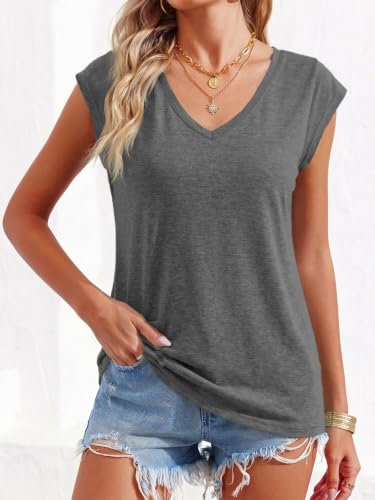 Langwyqu Womens' Cap Sleeve Tees Casual Loose Fit Basic Shirts Tank Tops - color: 00- Gray, size: X-Large