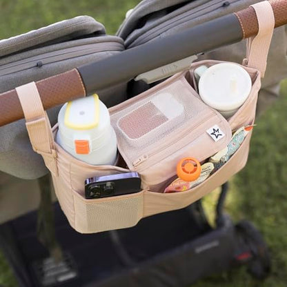 Tiny Twinkle Universal Stroller Organizer with Adjustable Strap | Waterproof Stroller Caddy Fits Baby Jogger, Nuna, Graco, Doona and Bugaboo Strollers (Beige Checkers - color: Beige Checkers, size: CLassic