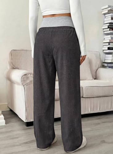 BLENCOT Maternity Pants Over Belly Wide Leg Pregnancy Casual Sweatpants - color: Dark Grey, size: X-Large