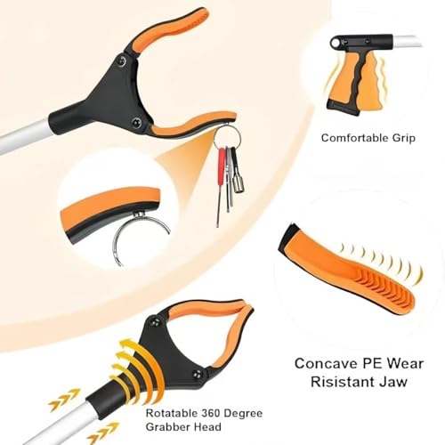 2-Pack Extra Long Grabber Reacher Tool, 43 Inch Pickup Tool with Magnetic Tip, Trash Picker for Elderly, Garbage Picker Upper, Litter Pick Up Grab, Orange