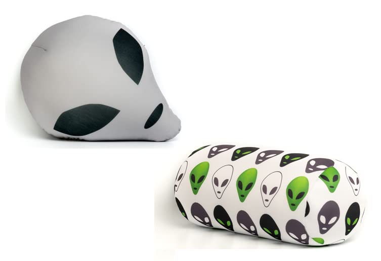 Grey Alien Head Microbead Throw Pillow Combo Pack 2 Pillows Sci-Fi Movie Fan [Grey] (White) Neck Maternity Travel