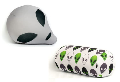 Grey Alien Head Microbead Throw Pillow Combo Pack 2 Pillows Sci-Fi Movie Fan [Grey] (White) Neck Maternity Travel