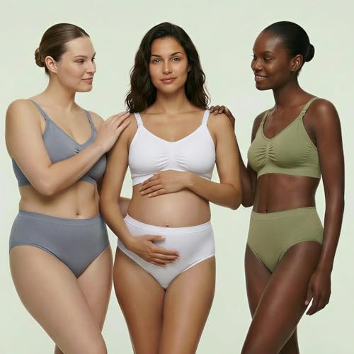 Under Control Nursing Bra 4-Pack - Wireless Maternity & Sleep Bra with Removable Pads - Comfortable Breastfeeding Bra (S-2XL) - color: Silver/Dark Mauve/White/Olive, size: Medium