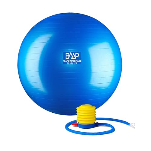 Black Mountain Products Professional Grade Exercise Stability Yoga Ball, Foot Pump, Ball Plug, Plug Puller, 2000 Pounds Static Weight Capacity Antiburst - color: Blue, size: 85 cm