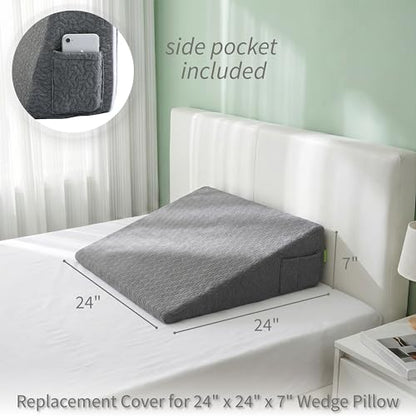 Wedge Pillow Cover 24x24x7 in, Zipper & Pockets, Gray - color: Gray