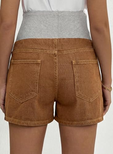 BLENCOT Maternity Jeans Over The Belly Pregnancy Clothes with Pockets - color: Brown, size: Medium