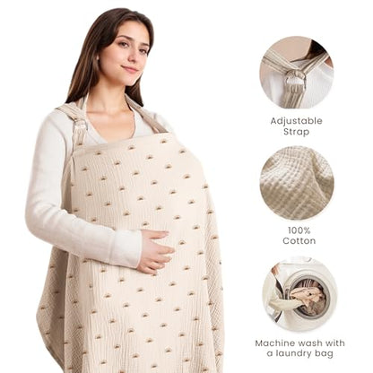 Konssy Muslin Nursing Cover Up for Breastfeeding with Rigid Hoop - color: Sun