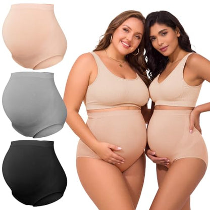 Summer Mae Maternity Underwear 76% Rayon Made from Bamboo Soft Breathable - color: Black,skin,light Grey-3 Pc, size: Medium