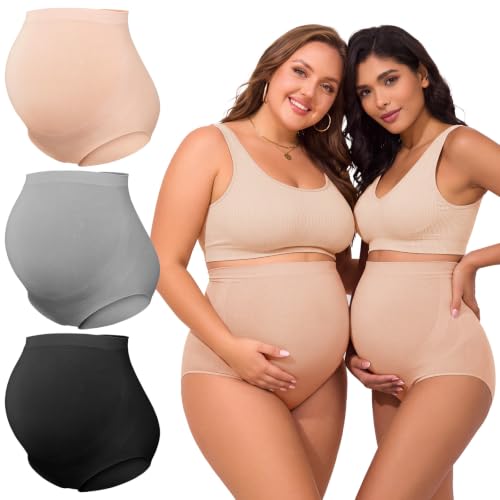 Summer Mae Maternity Underwear 76% Rayon Made from Bamboo Soft Breathable - color: Black,skin,light Grey-3 Pc, size: XX-Large