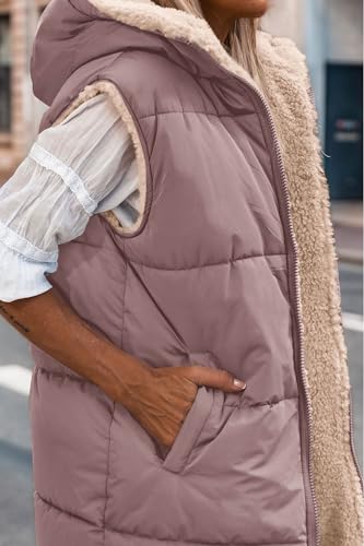 PRETTYGARDEN Women's Winter Reversible Fleece Long Vests - color: Bean Paste Pink, size: XX-Large