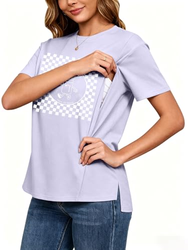 Breastfeeding Shirts for Women Hidden Zippers Nursing Shirt Side Split Tees - color: Purple, size: X-Large