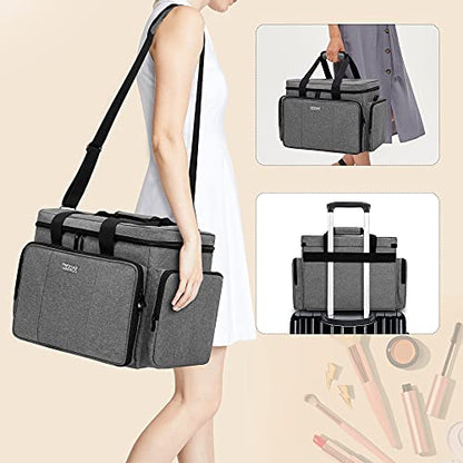 BAFASO Large Makeup Bag Cosmetic Bag with Removable Dividers, Gray - color: Gray