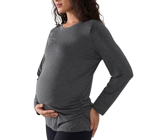 Joyaria Cooling Maternity Shirts Long Sleeve Bamboo Viscose for Women - color: Charcoal, size: Medium