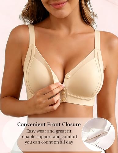Front Closure Bra for Women Wireless Jelly Gel Seamless Mastectomy - color: Skin, size: Medium