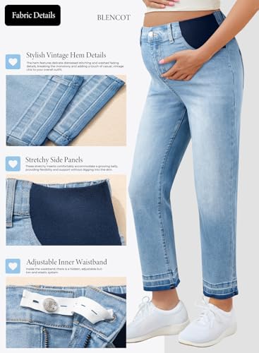 BLENCOT Women Maternity Jeans Summer Straight Leg Stretchy Denim