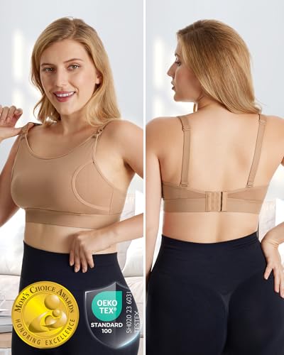 Momcozy Hands Free Pumping & Nursing Bra, Adjustable Cotton Breast Pump Bra - color: Mocha, size: Medium