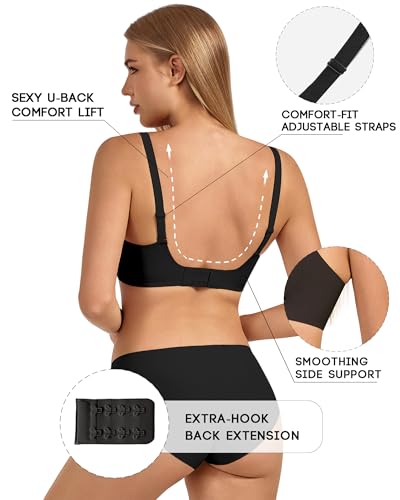 VQJ Women's Wireless Push Up Plunge T-Shirt Jelly Bras - color: Classic Black, size: 3X-Large