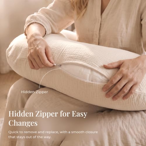 Konssy Muslin Nursing Pillow Covers, Soft Cover for Breastfeeding Pillows - color: Oat