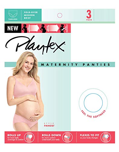 PLAYTEX Women's Maternity Fold Down Modern Brief Panties 3-pack - color: Crystal Grey Heather/Cafe Blue Lait/Black, size: X-Large