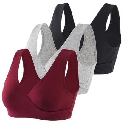 Women's Cotton Wireless Sleep Bra for Nursing and Maternity - color: Black+grey+red, size: Medium
