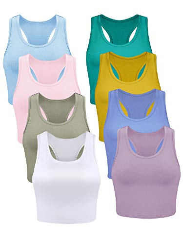 Geyoga 8 Pcs Crop Tank Top - color: Green, Yellow, Blue, Pink, White, size: Small