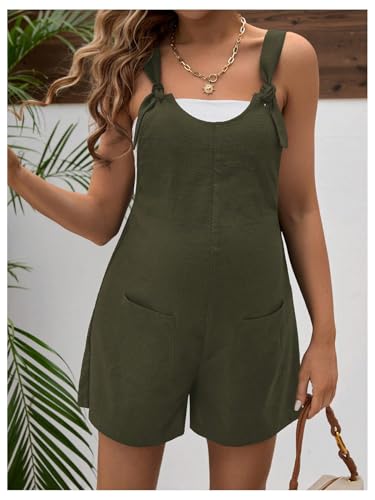 OYOANGLE Women's Maternity Romper Tie Knot Wide Strap Summer Overall - color: Army Green, size: X-Small