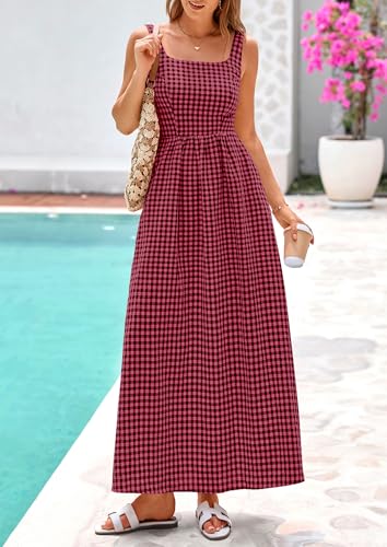 PRETTYGARDEN Women's Summer Gingham Maxi Long Dress - color: Red Black, size: Medium