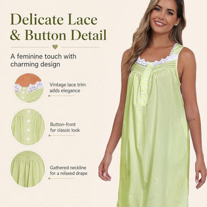 Viakeo 100% Cotton Nightgown for Women - color: Light Green, size: Large