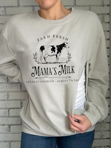Women Hidden Zipper Nursing Sweatshirts Farm Fresh Mama's Milk Pullover Top - color: Cream 1, size: Medium