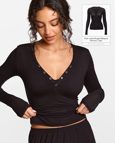 Natrelax Modal Ribbed V Neck Bralette - color: Black, size: Large