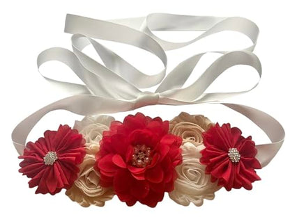 Flowers for Sashes Maternity Pregnancy Sash Belt for Baby Shower Wedding Bride - color: Red