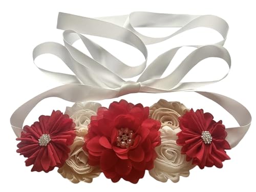Flowers for Sashes Maternity Pregnancy Sash Belt for Baby Shower Wedding Bride - color: Red