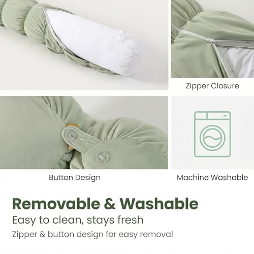 Pat. Pend. Cylinder Pillow for Bed, 47 Inch, Celadon Green - color: Celadon Green, size: 47"x 7.87"