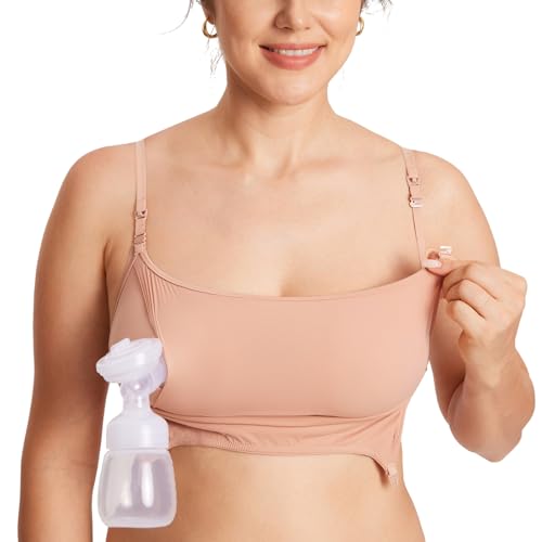 MOMANDA Women's Inbarely Pumping Bra Hands Free All-in-One Nursing Bra for Breastfeeding More Coverage Wireless Seamless - color: Cream Coffee, size: X-Large