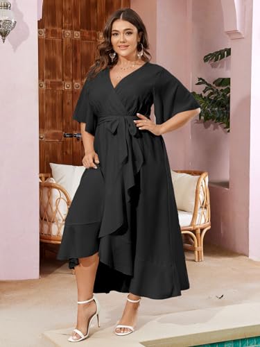 SCOMCHIC Women Plus Size Wedding Guest Maxi Dress - color: Black, size: X-Large Plus