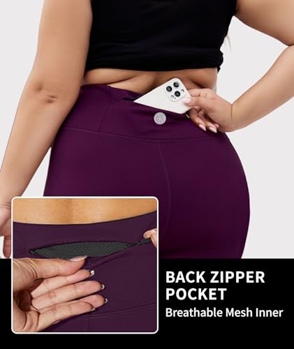 LALAGEN Womens Plus Size Fleece Lined Leggings Water Resistant Thermal Winter Warm High Waisted Workout Pants with Pockets - color: Purple, size: 5X-Large