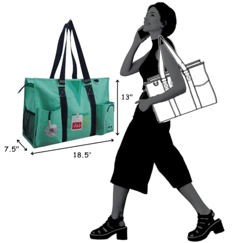 NGIL Work Tote Bag with Exterior Pockets - color: Mint Nurse Life