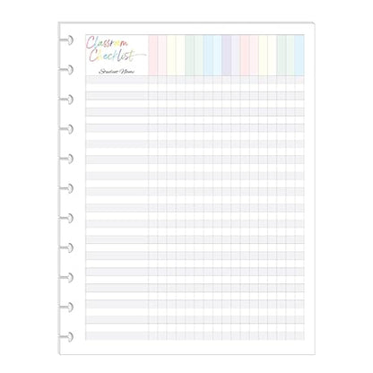 Classroom Checklist Refills for 11-Disc Letter Size Planners, FeroniArt Teacher Planner Inserts Compatible with Happy Planner ARC and TUL