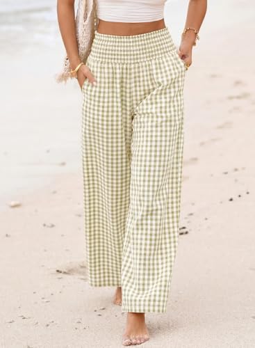Dokotoo Women's Fall Gingham Wide Leg Casual Pants 2026 - color: Sage Green, size: Large
