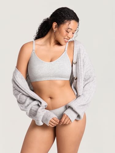 MOMANDA Ribbed Nursing Bras for Breastfeeding - color: Haze Heather, size: Medium