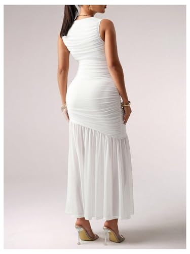 Floerns Women's Maternity Mesh Tank Dress Ruched Ruffle Bodycon Maxi Pregnancy Dresses - size: Small