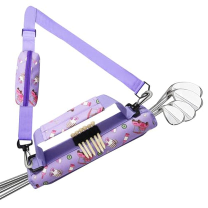 FINGER TEN Mini Golf Bag for 3-7 Clubs - color: Purple Print with Ball Pouch, size: 1Pc
