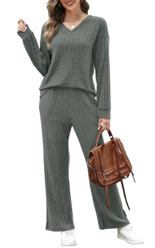 RUMIA Lounge Sets for Women Cozy Travel Matching Sweater Fall Outfits - color: Green, size: Large
