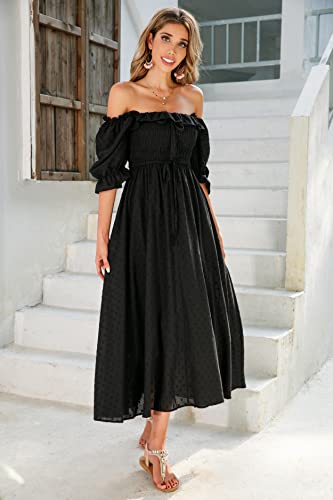 R.Vivimos Women Summer Cotton A Line Flowy Long Dresses - color: Black#2, size: Medium