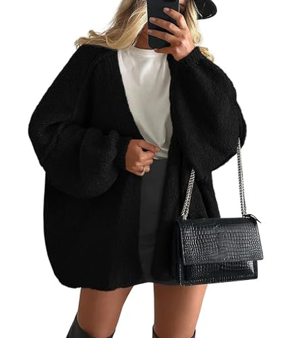 PRETTYGARDEN Womens Open Front Oversized Cardigan Sweaters - color: Black, size: Small