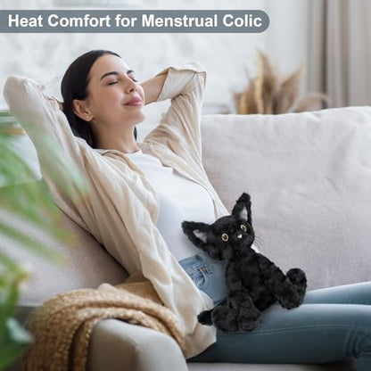 SuzziPals Devon Cat Plush, Black Cat Stuffed Animal Heating Pad for Cramps - style: Devon Cat
