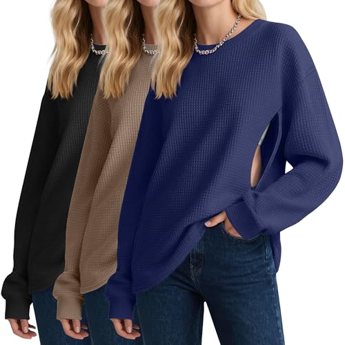 Oakgarden 3 Pack Women's Oversized Nursing Tops - color: Dark Blue, Coffee, Black, size: Large