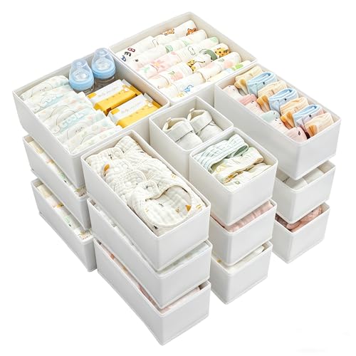 Vtopmart 18 Pack Baby Clothes Organizer, Fabric Drawer Drawer Bins, White - color: White