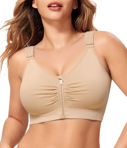 CYDREAM Zip Front Closure Wireless Bras for Women Post Surgery Compression - color: Beige, size: Small
