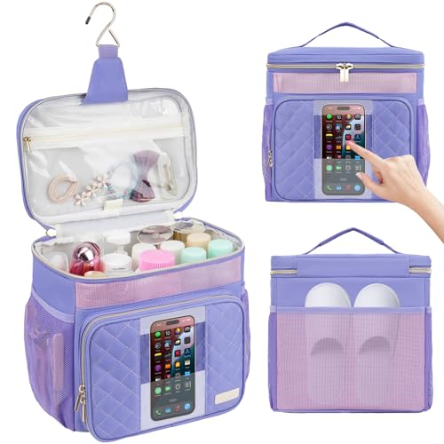 Portable Shower Caddy College Dorm Essentials (Full Size Bottle Compatible), Toiletry Bag for Women Men, Hanging Makeup Organizer Bag for Travel,Gym & Camping,Purple - color: Purple, size: Single Layer